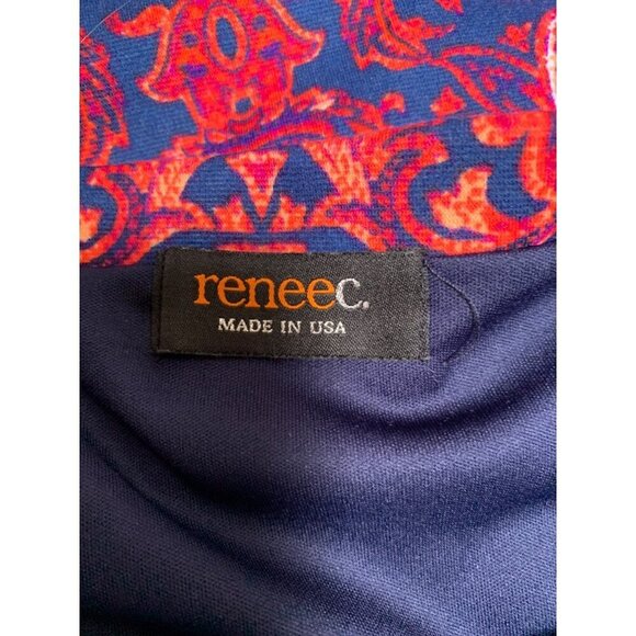 Renee C Womens Skirt Made In USA Vibrant Red & Blue Baroque Pattern Medium Cotto - Picture 4 of 4